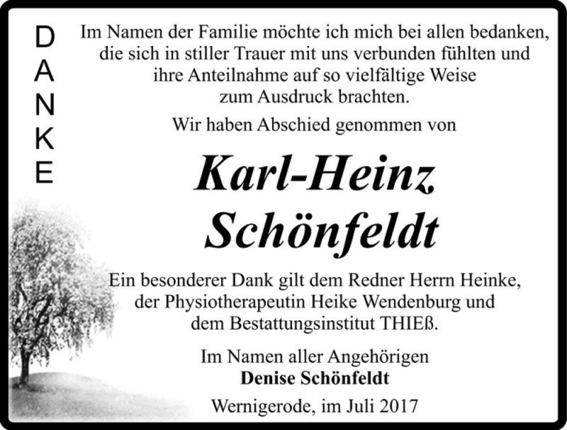  Traueranzeige für Karl-Heinz Schönfeldt  vom 18.07.2017 aus Magdeburger Volksstimme