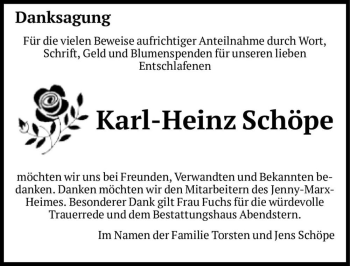 Traueranzeige von Karl-Heinz Schöpe  von Magdeburger Volksstimme