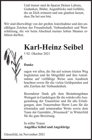 Traueranzeige von Karl-Heinz Seibel  von Magdeburger Volksstimme