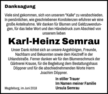 Traueranzeige von Karl-Heinz Semrau  von Magdeburger Volksstimme
