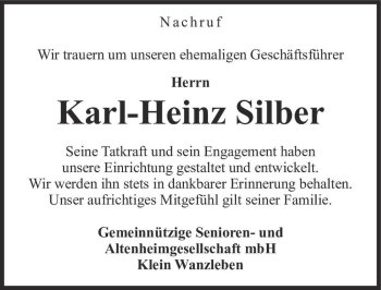 Traueranzeige von Karl-Heinz Silber  von Magdeburger Volksstimme