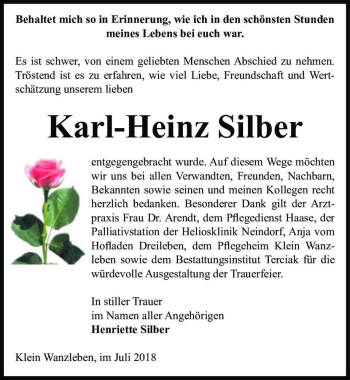 Traueranzeige von Karl-Heinz Silber  von Magdeburger Volksstimme