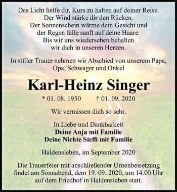 Traueranzeige von Karl-Heinz Singer  von Magdeburger Volksstimme