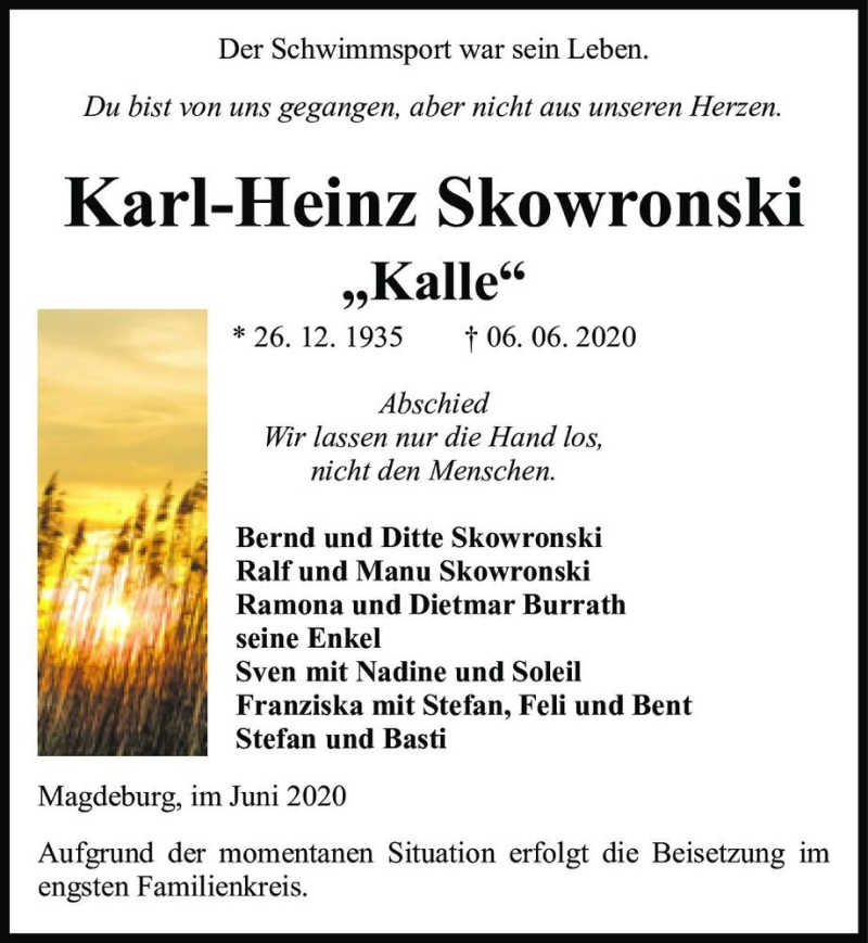  Traueranzeige für Karl-Heinz Skowronski 