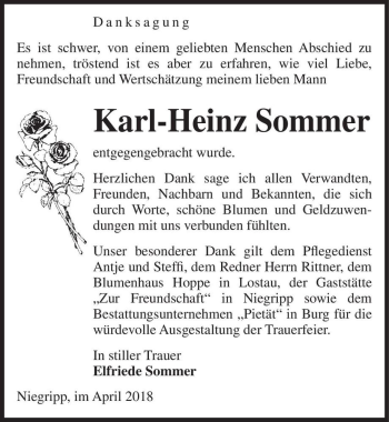 Traueranzeige von Karl-Heinz Sommer  von Magdeburger Volksstimme