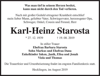 Traueranzeige von Karl-Heinz Starosta  von Magdeburger Volksstimme