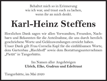 Traueranzeige von Karl-Heinz Steffens  von Magdeburger Volksstimme