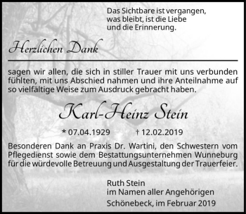 Traueranzeige von Karl-Heinz Stein  von Magdeburger Volksstimme