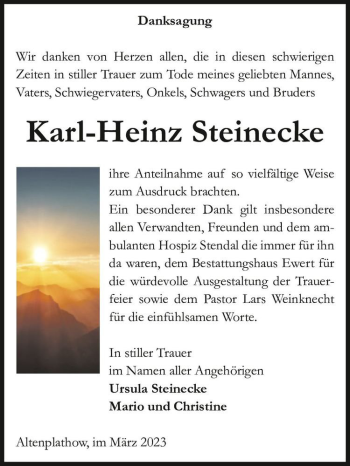 Traueranzeige von Karl-Heinz Steinecke  von Magdeburger Volksstimme