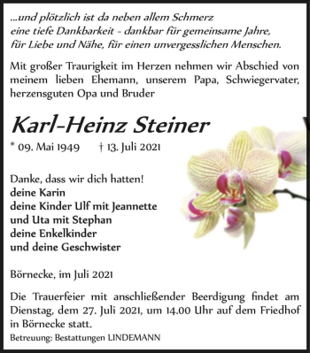 Traueranzeige von Karl-Heinz Steiner  von Magdeburger Volksstimme