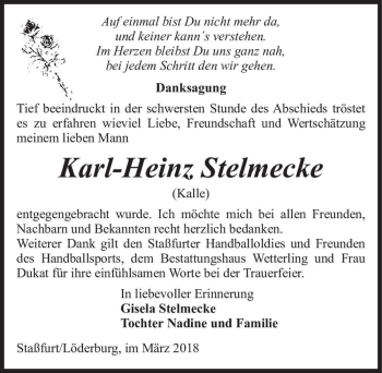Traueranzeige von Karl-Heinz Stelmecke 