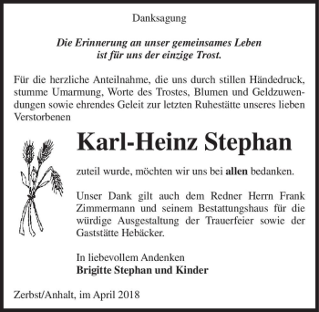 Traueranzeige von Karl-Heinz Stephan  von Magdeburger Volksstimme