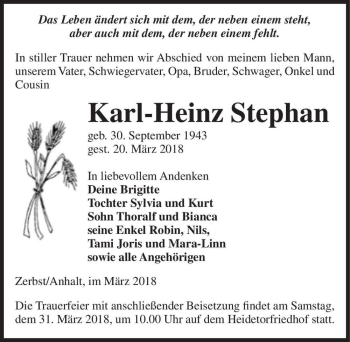 Traueranzeige von Karl-Heinz Stephan  von Magdeburger Volksstimme
