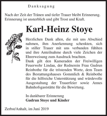 Traueranzeige von Karl-Heinz Stoye  von Magdeburger Volksstimme