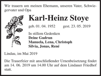 Traueranzeige von Karl-Heinz Stoye  von Magdeburger Volksstimme