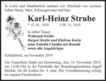 Traueranzeige von Karl-Heinz Strube  von Magdeburger Volksstimme