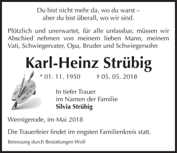 Traueranzeige von Karl-Heinz Strübig  von Magdeburger Volksstimme