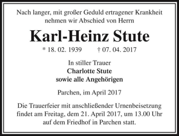 Traueranzeige von Karl-Heinz Stute  von Magdeburger Volksstimme