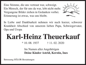 Traueranzeige von Karl-Heinz Theuerkauf  von Magdeburger Volksstimme