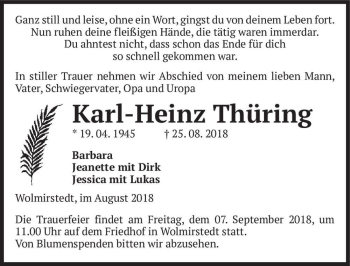 Traueranzeige von Karl-Heinz Thüring  von Magdeburger Volksstimme