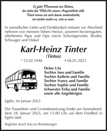 Traueranzeige von Karl-Heinz Tinter 