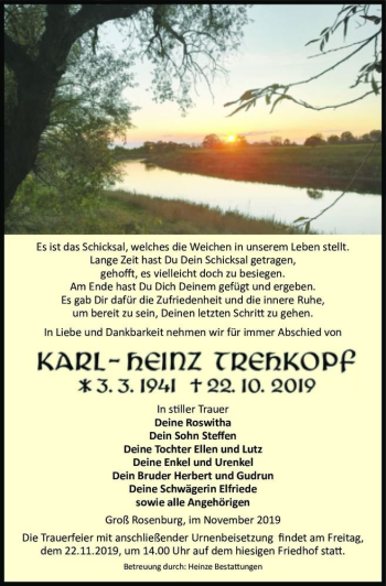 Traueranzeige von Karl-Heinz Trehkopf  von Magdeburger Volksstimme