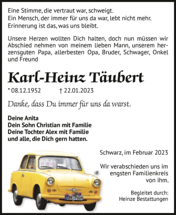 Traueranzeige von Karl-Heinz Täubert  von Magdeburger Volksstimme