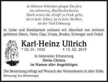 Traueranzeige von Karl-Heinz Ullrich  von Magdeburger Volksstimme