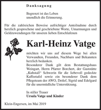 Traueranzeige von Karl-Heinz Vatge  von Magdeburger Volksstimme