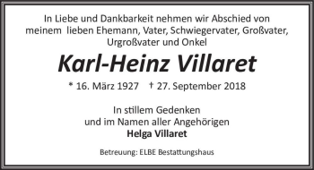 Traueranzeige von Karl-Heinz Villaret  von Magdeburger Volksstimme