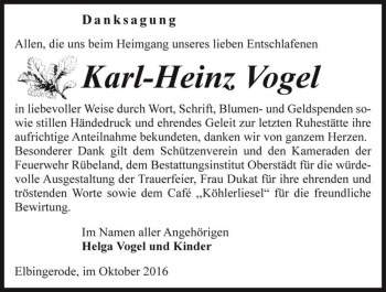 Traueranzeige von Karl-Heinz Vogel  von Magdeburger Volksstimme