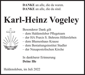 Traueranzeige von Karl-Heinz Vogeley  von Magdeburger Volksstimme