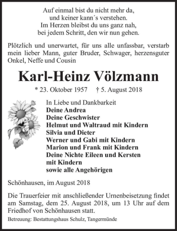Traueranzeige von Karl-Heinz Völzmann  von Magdeburger Volksstimme
