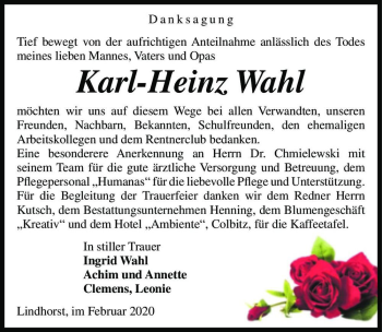 Traueranzeige von Karl-Heinz Wahl  von Magdeburger Volksstimme