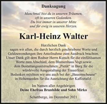 Traueranzeige von Karl-Heinz Walter  von Magdeburger Volksstimme
