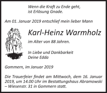 Traueranzeige von Karl-Heinz Warmholz  von Magdeburger Volksstimme