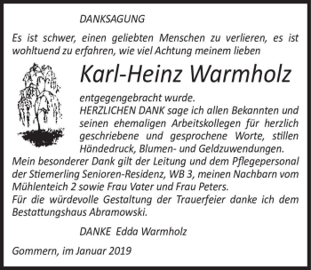 Traueranzeige von Karl-Heinz Warmholz  von Magdeburger Volksstimme