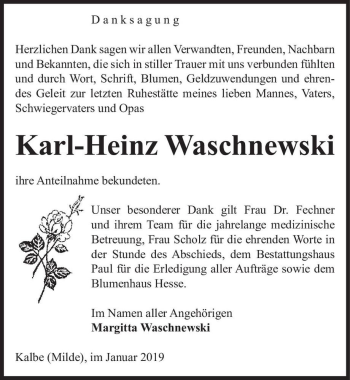 Traueranzeige von Karl-Heinz Waschnewski  von Magdeburger Volksstimme