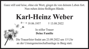 Traueranzeige von Karl-Heinz Weber  von Magdeburger Volksstimme