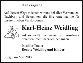 Traueranzeige von Karl-Heinz Weidling  von Magdeburger Volksstimme