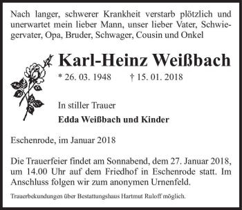 Traueranzeige von Karl-Heinz Weißbach  von Magdeburger Volksstimme