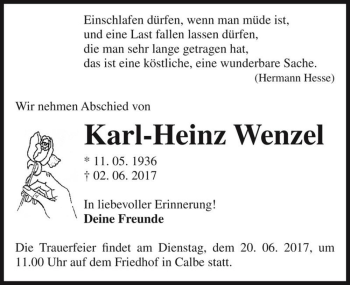 Traueranzeige von Karl-Heinz Wenzel  von Magdeburger Volksstimme