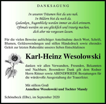 Traueranzeige von Karl-Heinz Wesolowski  von Magdeburger Volksstimme
