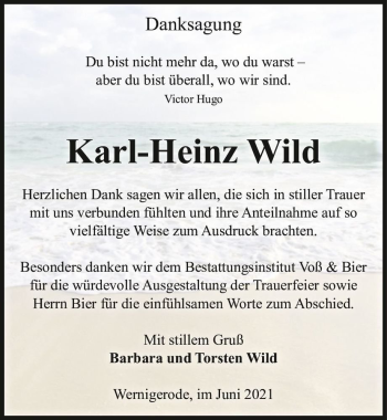 Traueranzeige von Karl-Heinz Wild  von Magdeburger Volksstimme