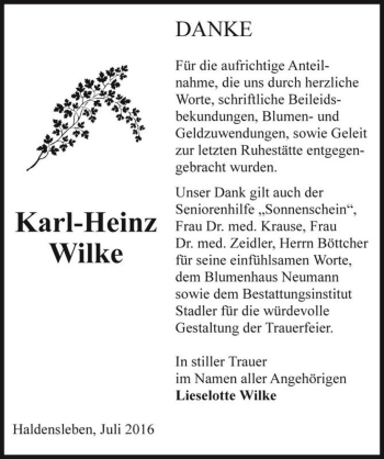 Traueranzeige von Karl-Heinz Wilke  von Magdeburger Volksstimme