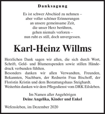 Traueranzeige von Karl-Heinz Willms  von Magdeburger Volksstimme