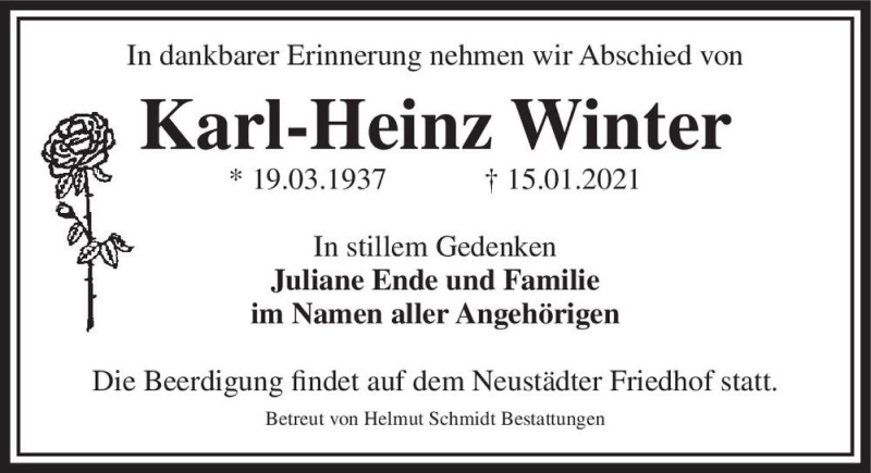  Traueranzeige für Karl-Heinz Winter  vom 23.01.2021 aus Magdeburger Volksstimme