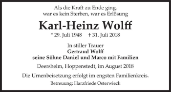 Traueranzeige von Karl-Heinz Wolff  von Magdeburger Volksstimme