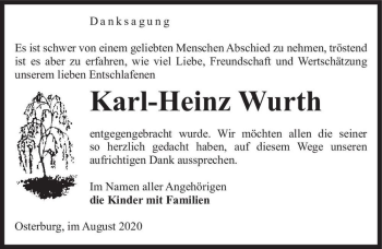 Traueranzeige von Karl-Heinz Wurth  von Magdeburger Volksstimme