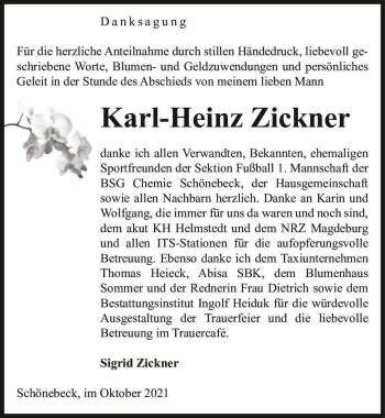 Traueranzeige von Karl-Heinz Zickner  von Magdeburger Volksstimme